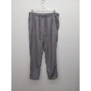 Eileen Fisher Pants Womens Small Gray Plaid Drawstring Organic Linen Lounge PJ